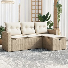 3263444 vidaXL Градински диван с възглавници, 4 части, бежов полиратан