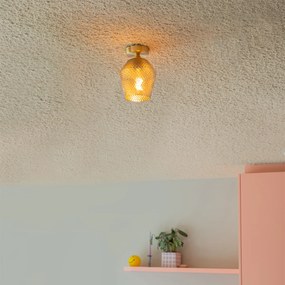 Таванна лампа в стил арт деко месинг с опушено стъкло - Karce