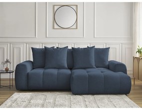 Син шенилов сгъваем/с място за съхранение ъглов диван (десен ъгъл) Roxelane – Bobochic Paris