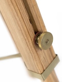 Ръстична подова лампа триножник дърво с античен месинг - Cortin