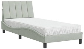 3208574 vidaXL Легло с матрак, светлосиво, 90x200 см, кадифе