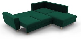 Зелен кадифен разтегателен ъглов диван с място за съхранение (десен ъгъл/L форма) Kyoto – Cosmopolitan Design