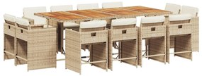 3211228 vidaXL Градински комплект с възглавници, 13 части, бежов полиратан