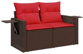 366235 vidaXL Градински диван с възглавници, двуместен, кафяв, полиратан