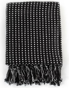245332 vidaXL Декоративно одеяло, памук, каре, 220x250 см, черно