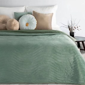 Зелена велурена покривка за легло с вълнообразни стегания Ширина: 200 см | Дължина: 220 см