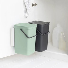 Кош за разделно събиране на боклук Brabantia Sort&Go 1005518, 2x16 л, Монтаж върху врата на кухненски шкаф, Сив/зелен