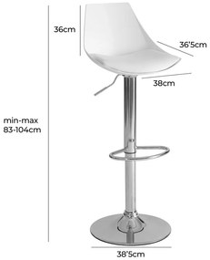 Бели бар столове в комплект от 2 бр. с регулируема височина от имитация на кожа (височина на седалката 56,5 cm) – Casa Selección