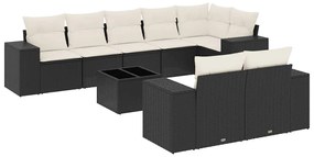 3255163 vidaXL Градински комплект диван с възглавници 9 части черен полиратан