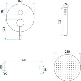 Душ система за вграждане Rea Lungo Diamond Gold