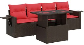 3326405 vidaXL Градински диван с възглавници, 5 части, сив полиратан акация