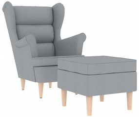 3307989 vidaXL Фотьойл с табуретка за крака, светлосив, текстил