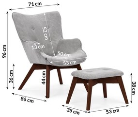 Сив фотьойл с табуретка от рипсено кадифе Niko – Ropez