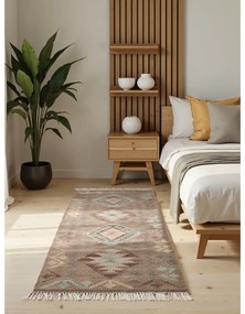 Светлосиня и бежова двустранна ръчно изработена вълнена пътека 60x190 cm Kamal Dune – Nouristan