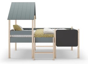 Къща/повдигнато детско легло сиво-зелено 90x190 cm от масивен бор с включена подматрачна рамка Mint – Marckeric