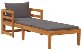 316317 vidaXL Шезлонг с тъмносиви възглавници, акациево дърво масив