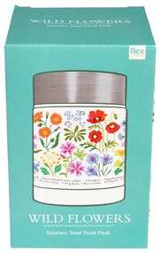 Детски термос за храна в кремав и сребрист цвят 450 ml Wild Flowers – Rex London