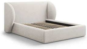 Светлосиво двойно тапицирано легло с място за съхранение с включена подматрачна рамка 180x200 cm Miley – Micadoni