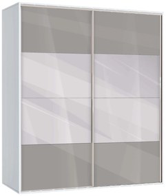Двукрилен гардероб с плъзгащи врати Мебели Богдан Модел BM-AVA 51, сив гланц с бяло, с огледало