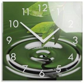 Стъклен декоративен часовник със зелен природен принт, 30 см