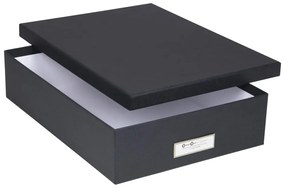 Тъмно сива кутия за съхранение с етикет за име за документи, размер A4 Oskar - Bigso Box of Sweden