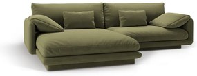 Светлозелен кадифен ъглов диван (ляв ъгъл) Torino – Micadoni