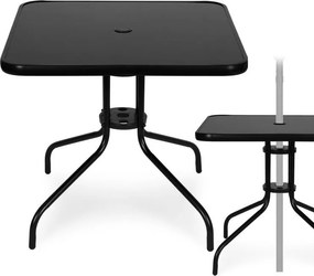 Квадратна градинска маса 80 см с отвор за чадър - черна