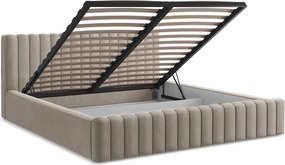 Кафяво-сиво двойно легло 140x200 cm тапицирано с място за съхранение с включена подматрачна рамка Lemi – Makamii