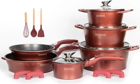 Комплект тенджери и тиган Royalty Line RL-ES2014M, 17 части, Мраморно покритие, Индукция, Бордо
