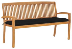 3063328 vidaXL Стифираща градинска пейка с възглавница, 159 см, тик масив