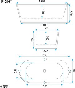 Свободностояща акрилна Вана SYDNEY BELLANTO RIGHT 160cm
