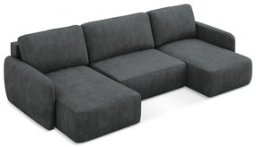 Тъмносив шенилов разтегателен ъглов диван с място за съхранение (U форма) Lilo – Makamii