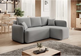 Светлосив кадифен разтегателен ъглов диван с място за съхранение (десен ъгъл) Hadson – ELTAP
