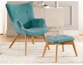 Тюркоазен фотьойл с табуретка от рипсено кадифе Niko – Ropez