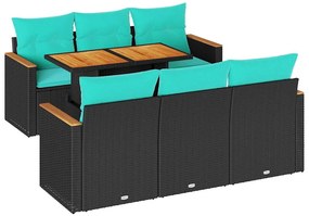 3327445 vidaXL Градински комплект диван с възглавници 7 части черен полиратан