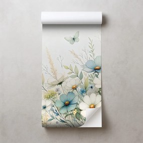 Самозалепващ тапет – Пастелни полски цветя и летящи пеперуди