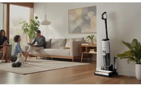 Вертикална прахосмукачка Tineco Floor One S7 Steam Plus 4В1, 240W, Сухо/Мокро, 0.7 л мръсна/0.8 л чиста, LED екран и осветление, Пара + сушене, Бял/черен