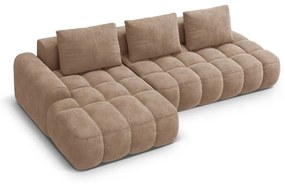 Светлокафяв кадифен сгъваем/с място за съхранение ъглов диван (ляв ъгъл) Linz – Cosmopolitan Design