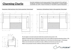 Сив сгъваем ъглов диван (ляв ъгъл/"U" форма) Charming Charlie – Miuform
