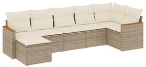 3258593 vidaXL Градински диван с възглавници, 7 части, бежов полиратан