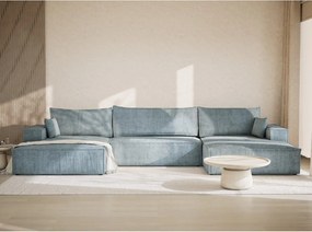 Светлосин шенилов сгъваем/с място за съхранение ъглов диван (U форма) Kyoto – Maison de Rêve