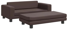 3196416 vidaXL Детски диван с табуретка, кафяв, 100x50x30 см, изкуствена кожа