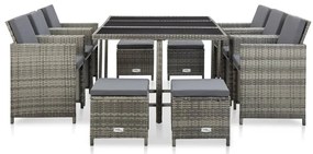 46537 vidaXL Градински комплект с възглавници, 11 части, полиратан, сив