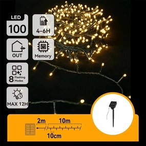 Aigostar - LED соларна коледна верига 100xLED/8 функции 12m IP65 топло бяло