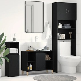 862127 vidaXL Шкаф за мивка, черен дъб, 80x33x60 см, инженерно дърво