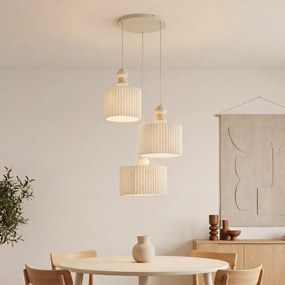 Japandi висяща лампа бежова с ленен абажур 3 светлини - Fedde