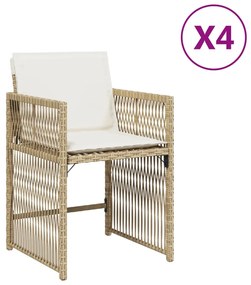 365038 vidaXL Градински столове с възглавници, 4 бр, бежови полиратан