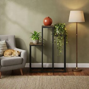 Стойка за цветя в таванско помещение - метална стойка за цветя с 3 рафта и дървен декор