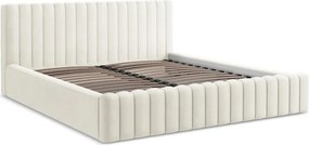 Кремаво двойно легло 180x200 cm тапицирано с място за съхранение с включена подматрачна рамка Lemi – Makamii