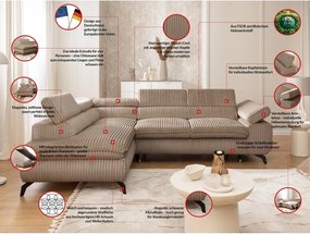 Кафяв ъглов диван от рипсено кадифе (ляв ъгъл L форма) Marbeya – Ropez